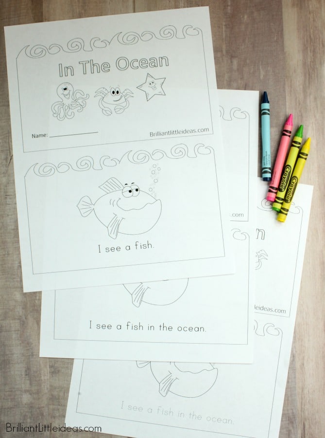 Free Printable for kids daycare or Sunday school. Filled with ocean animals and easy to read words. God made the ocean and In the Ocean Emergent Reader Book. If you have paper and ink it's ready for download NOW!!
