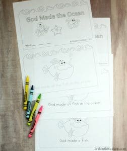 Free Printable for kids daycare or Sunday school. Filled with ocean animals and easy to read words. God made the ocean and In the Ocean Emergent Reader Book. If you have paper and ink it's ready for download NOW!!