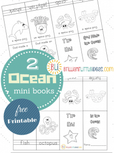 Free Printable 2 Ocean Theme mini books Great for Sunday school, home school or daycare lesson. God made the ocean & In the ocean mini books. Ocean craft.