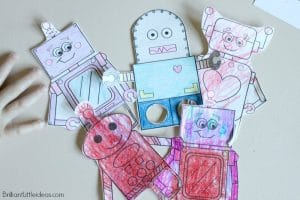 Quick and easy printable craft for kids 4 Robot Finger Puppets are a hit with kids of all ages. Just print, color, cut & enjoy! Robot theme craft color page