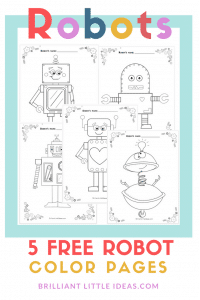5 Free Robot Color Pages for kids. Free Printable Robot theme fun Friday. Print your color sheets and let your kids color away!