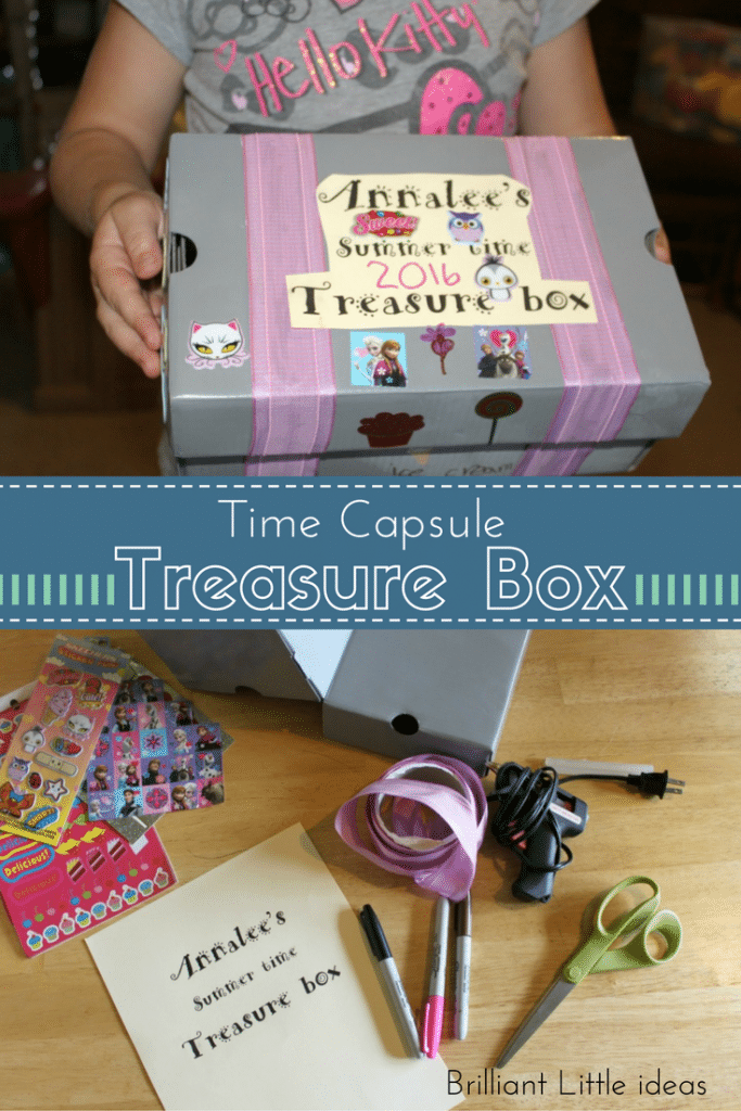 Time Capsule Treasure Box for kids. Shoe box craft, summertime craft, pirate theme craft recycling craft for kids easy kid craft activity 