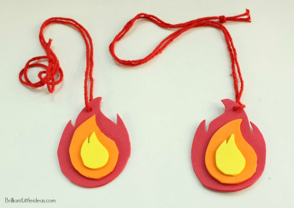 What a great craft for your kids to make at a Fireman Birthday or just for a day of Fireman theme fun! Printable Fire Flame Necklace Template kids activity.