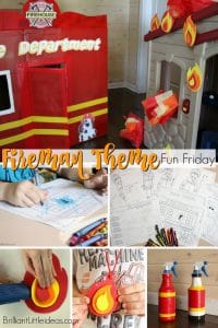This Fireman Theme Fun Friday is awesome! Enjoy the fun role playing with your kids, enjoy the color pages, activities, and crafts.