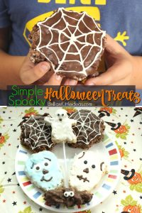Oh my gosh, these are so easy! Try the Simple Spooky Halloween Treats for your kids. A Rice krispie Treat on a stick is a great idea for school parties too.