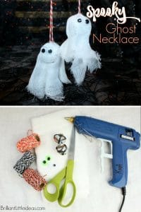 A Super Spooky Ghost Necklace is a great idea for a treat bag. Kids love having their own ghost bell necklace. It's an easy Halloween craft too! #fallcraft
