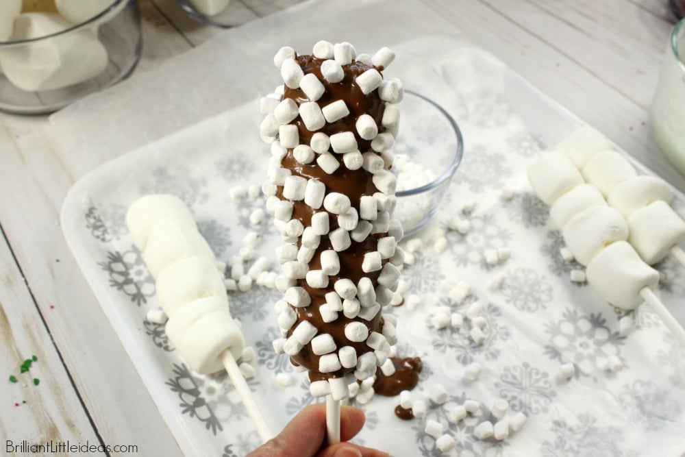 Ya got a mug of hot chocolate? Need a marshmallow pop? Hot Cocoa Stirrers are the ultimate chocolate gift for Christmas or any party favor for the holidays. Your kids can have fun making & giving them away as gifts too. Watch the how to video. #chocolate # Christmas #hotcocoa