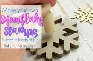 DIY Snowflake Stamps are excellent for preschool hands. Watch the video tutorial for an easy how to look on how to make your own stamps. Let your kids decorate brown paper and wrap presents for a cute homemade look. or just let your kids craft away with stamping everything in sight.