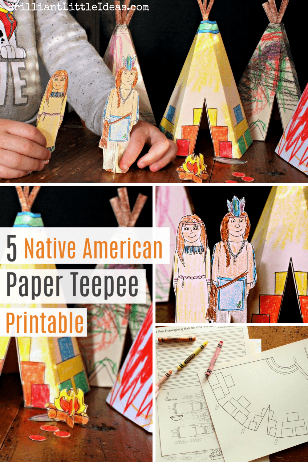 Mini Indian teepees are a Quick thanksgiving craft. Kids will love DIY 5 Native American Teepee Printable. #teepee #indian #thanksgiving #freeprintables