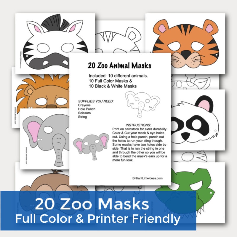 Cardboard Color Your Own Zoo Animal Masks