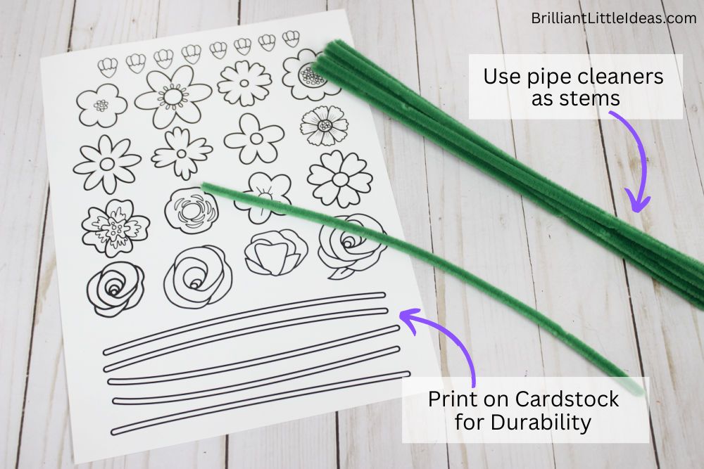 3D Paper Flower Bouquet Printable Craft Template for Kids