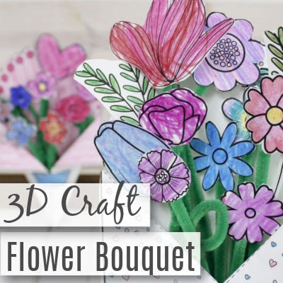3D Paper Flower Bouquet Printable Craft Template for Kids